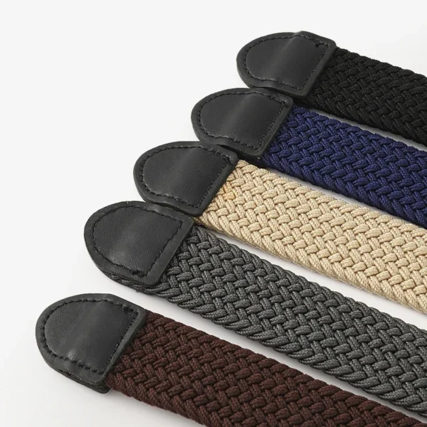 Unisex Eyeless Needle Metal Alloy Rectangle Buckle Woven Women's Belts Elastic Canvas Waistband Casual Pants Jeans Belt for Men - Image 4
