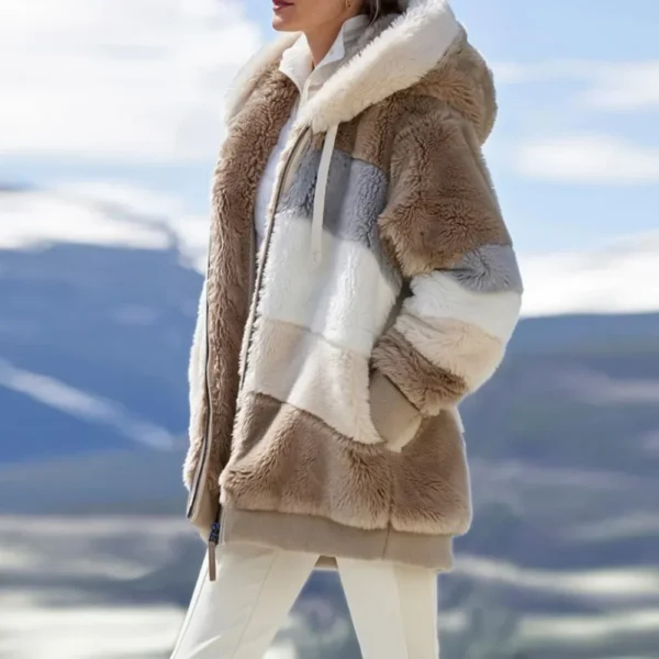 Winter Fashion Women's Coat 2024 Hooded Zipper Ladies Jacket Spliced Thick Cashmere Women Jacket Stitching Plaid Ladies Coats - Image 3