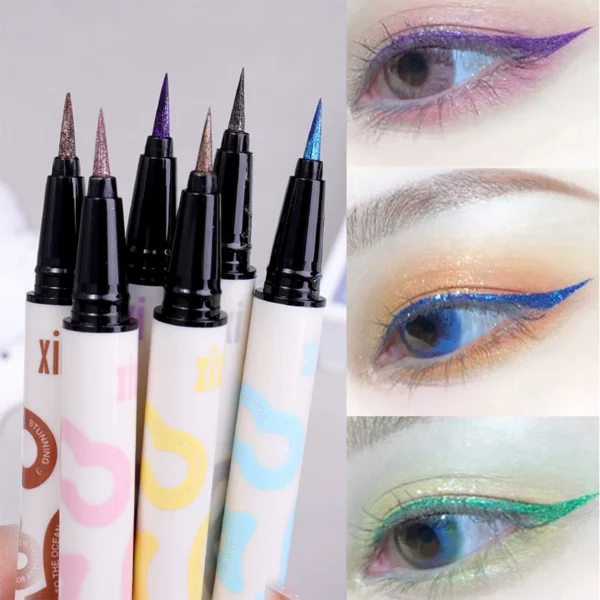 6 Colors Thin Pearlescent Eyeliner Liquid Pencil 3 in 1 Shiny Silkworm Eye Shadow Stick Lasting Smooth Glitter Eyeliner Makeup - Image 5
