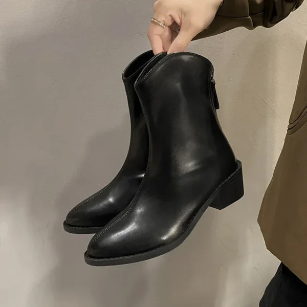 Women Pointed Toe Soft Leather Ankle Boots Winter Woman Fashion Back Zipper Pu Leather Short Booties Retro Style Outfit Boots - Image 6