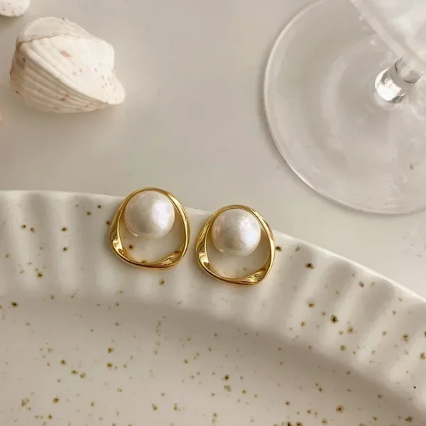Imitation Pearl Earring for Women Gold Color Round Stud Earrings Korean Delicate Irregular Design Unusual 2023 Fashion Jewelry - Image 4