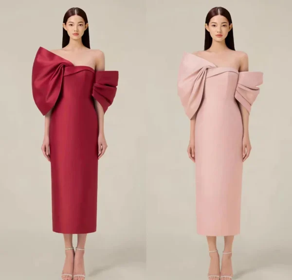 New Runway Fashion Summer Prom Party Pencil Dress French Women Sexy Off The Shoulder Back Large Bow Bodycon Split Midi Vestidos - Image 2