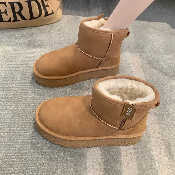 White Ankle Boots Zipper Shoes Winter Footwear Clogs Platform Boots-Women Luxury Designer Round Toe Plush Australia Flat Heel Lo - Image 5