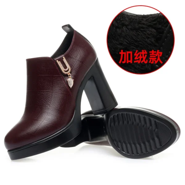 Comfortable Deep Mouth Soft Leather Anti-slip Shoes Platform Spring 2024 Women's Block Black High Heels Office Mother Shoes - Image 6