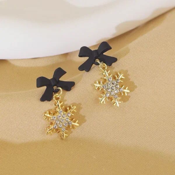 Sweet Bowknots Snowflake Drop Earrings for Women Girls Trendy Elegant Red Black Ear Accessories Jewelry Earring Charm Xmas Gifts - Image 2