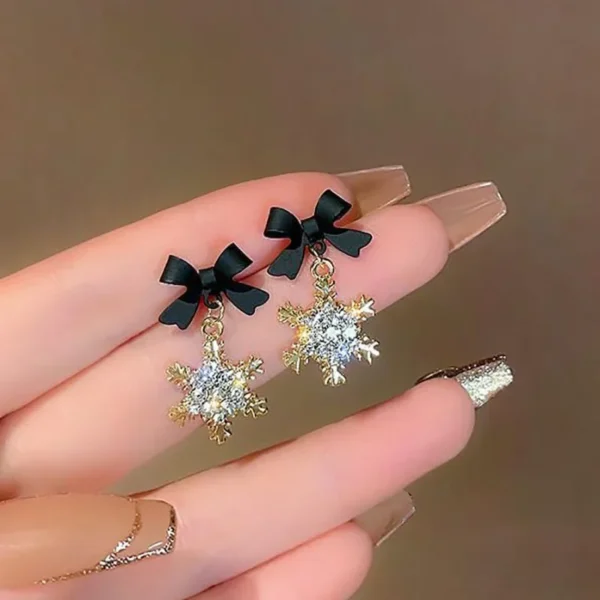 Sweet Bowknots Snowflake Drop Earrings for Women Girls Trendy Elegant Red Black Ear Accessories Jewelry Earring Charm Xmas Gifts - Image 3