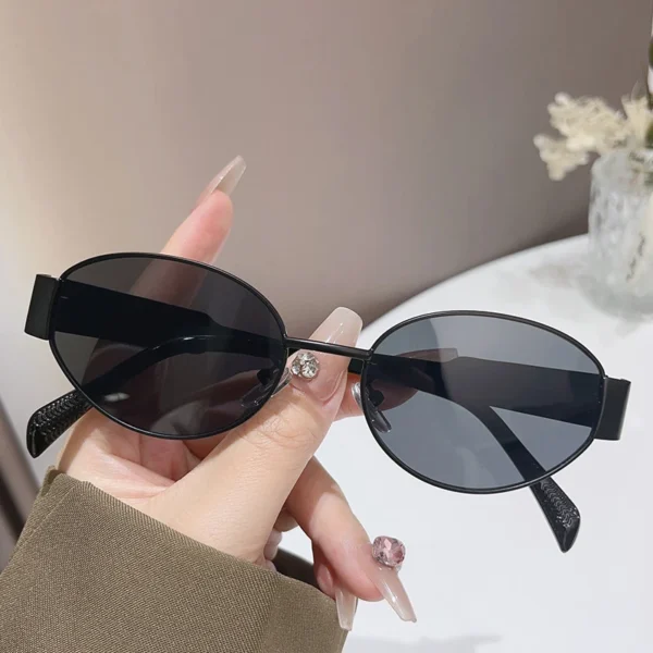 Trendy Oval Sunglasses for Women 2024 Luxury Brand Designer Metal Frame Sun Glasses Ladies Classic Vintage Round Shades Unisex - Image 5