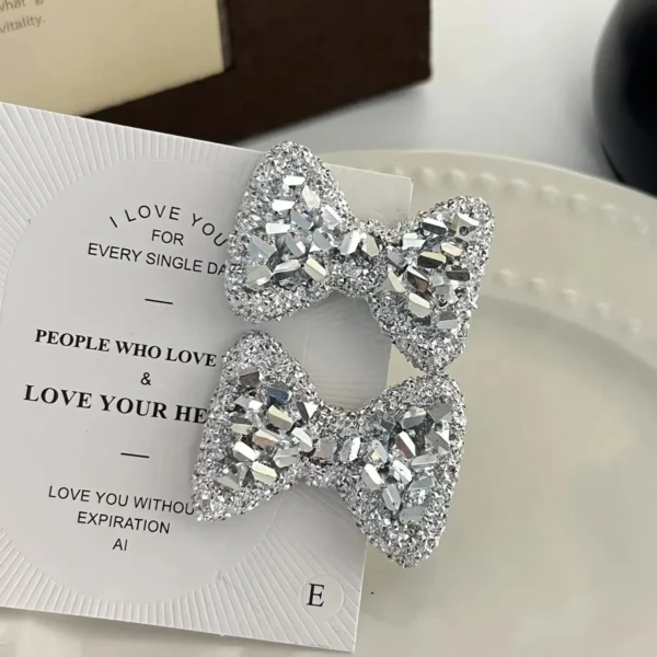 Shiny Rhinestone Metal Hair Clips For Women Fashion Simple Silver Color Bow Hairpins Girls Hair Accessories Hairgrips Jewelry - Image 3