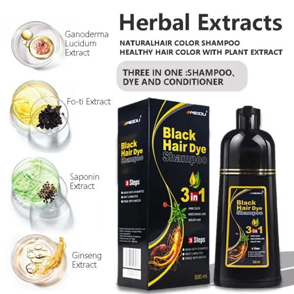100ml/500ml Hair Dye Shampoo 3in1 Darkening Hairs Instant Gray To Black Polygonum Multiflorum Natural Coloing Cover for Women - Image 4
