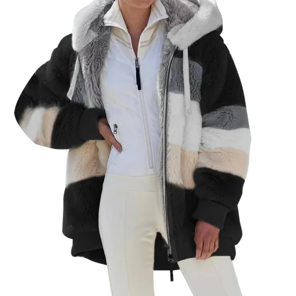 Oversized Jacket for Women Coat 2024 Autumn Winter Warm Plush Pocket Hooded Streetwear Loose Lady Zipper Cashmere Outerwear Coat - Image 4