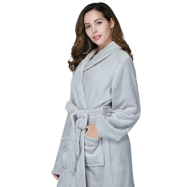 RONGTAI Women's solid color lapel bathrobe autumn and winter models facecloth warm and comfortable long-sleeved robe homewear - Image 6