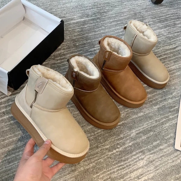 White Ankle Boots Zipper Shoes Winter Footwear Clogs Platform Boots-Women Luxury Designer Round Toe Plush Australia Flat Heel Lo