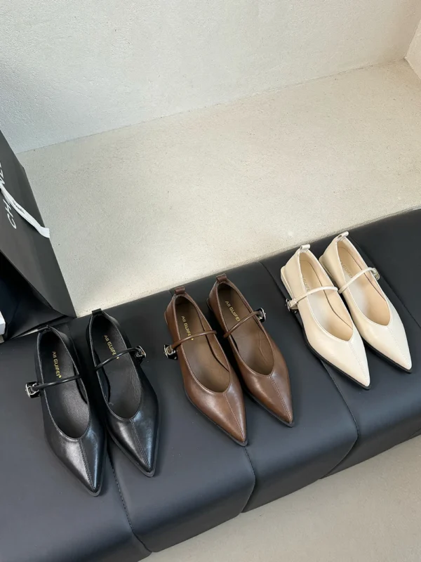 Pointed Toe Women Loafers Black Brown White Casual Mules Shoes Belt Buckle Shallow Slip On Low Flat Heeled Party Pumps Size 40 - Image 2
