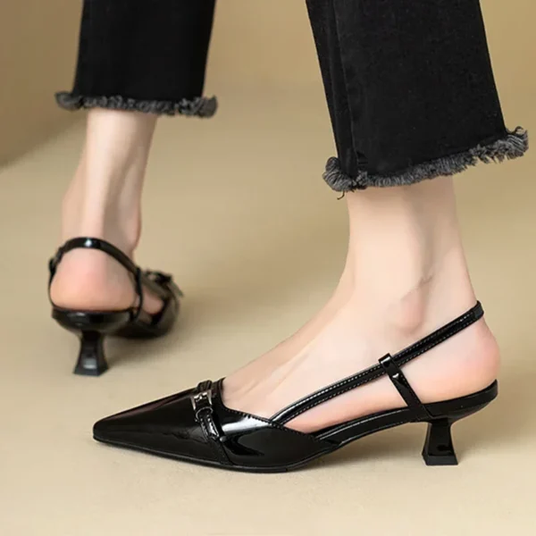 Pointed Toe Sexy Mid Heels Party Patent Sandals Women Gladiator Sandals Designer Summer Brand Pumps Slingback Dress Slippers - Image 5