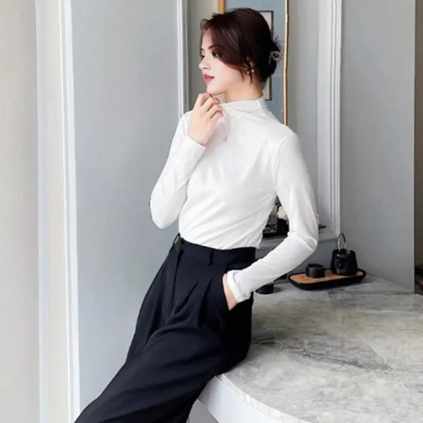 Comfortable Half-high Collar Top Stylish Women's Long Sleeve Tops Slim Fit Half-high Collar Shirt for Daily Wear Work Sexy - Image 3