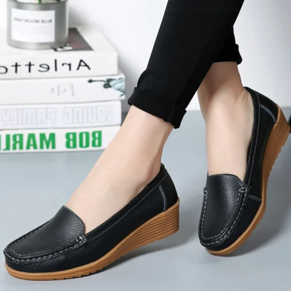 Women Shoes 2023 New Leather Flat Shoes Slip On Women Loafers With Wedge Heels Casual Flats Zapatos Mujeres Moccasins Female - Image 4
