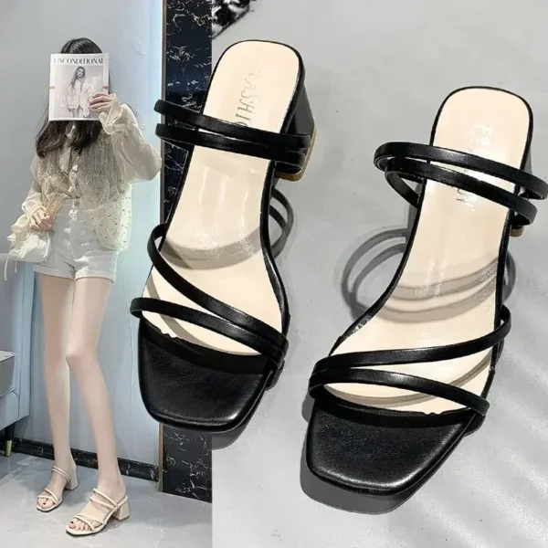 New Women Sandals Ladies Square Heels Elegant Summer Slippers Fashion Woman Sandals Fashion Low-heel Sandals for Women - Image 2