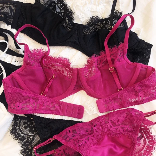 Sexy Underwear Set for Women Ultra-thin Bra Set French Lace Breathable Bralette Female Silk Comfort Bras and Thong Lingerie - Image 3