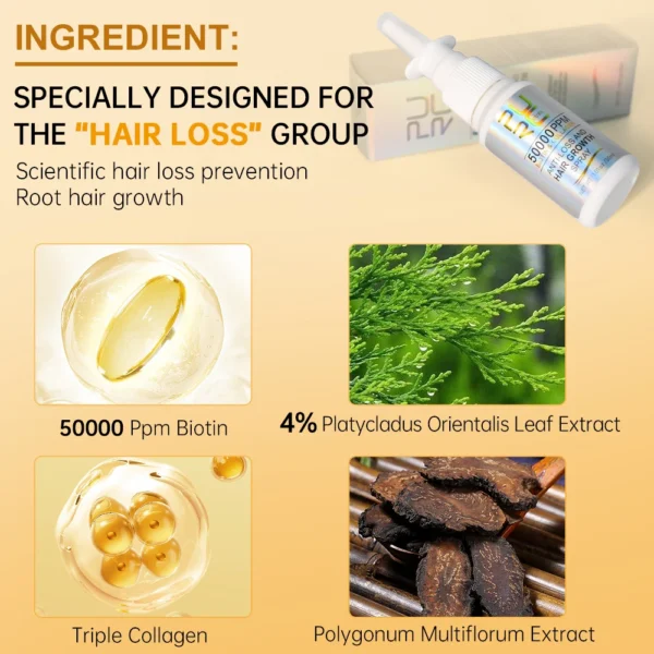 PURC Biotin Hair Growth Products for Men Women Hair Loss Treatment Fast Grow Hair Spray Regrowth Thicken Oil Hair Care - Image 3