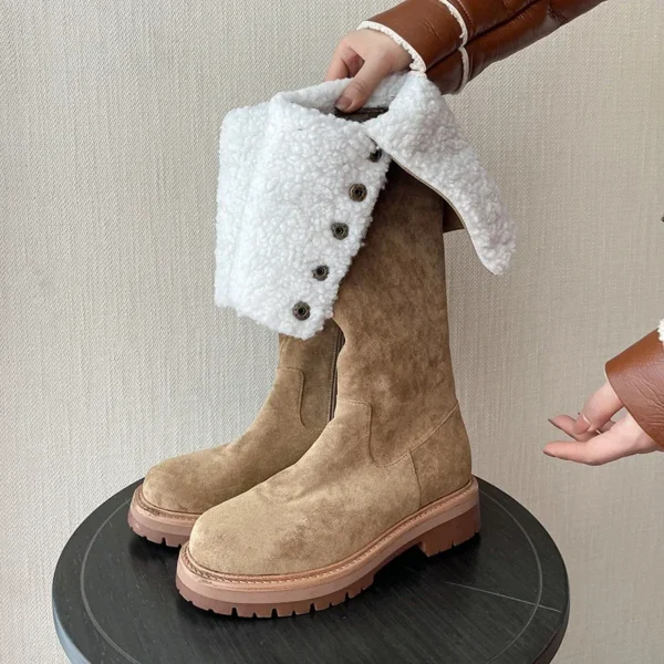 2023 new winter warm shoes Women over-the-knee boots 22-25cm flock+plush modern boots side zip button platform boots snow boots - Image 4