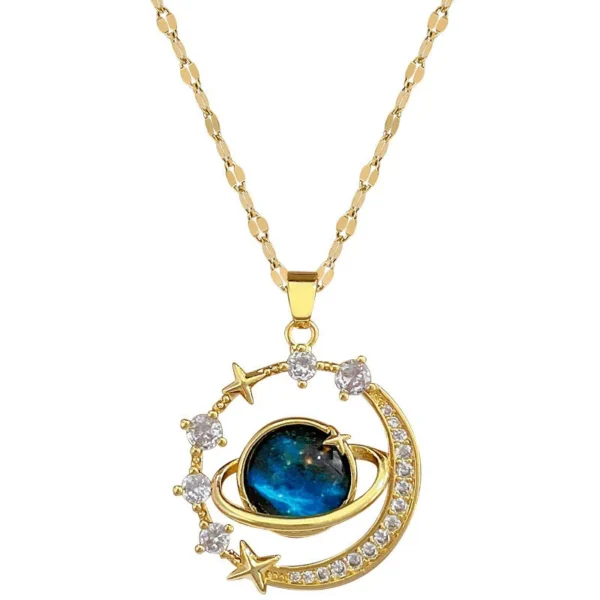 Luxury Inlaid Zircon Planet Moon Pendant Necklace For Women Titanium Steel Butterfly Water Drop Clavicle Chain Charm Jewelry - Image 6