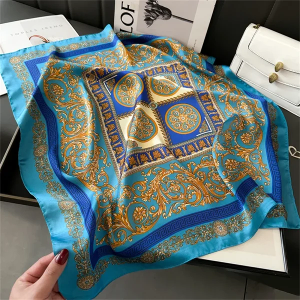 2024 New Fashion 70X70cmPrinted Women's Scarf Pashmina Silk Scarf Square Shawl Decorative Headband Neck Luxury Design Bandana - Image 4