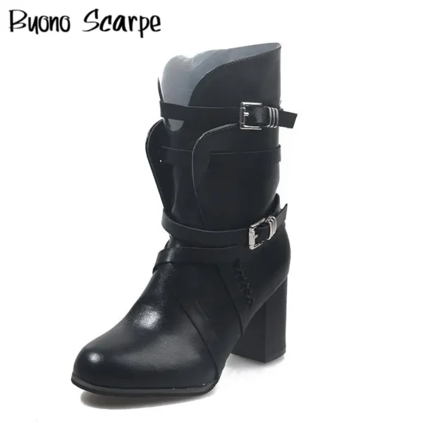 Large Size Thick Sole Women's Boots Double Belt Buckle Retro Leather Ankle Modern Boots Designer All Match Increasing Shoes Lady - Image 5