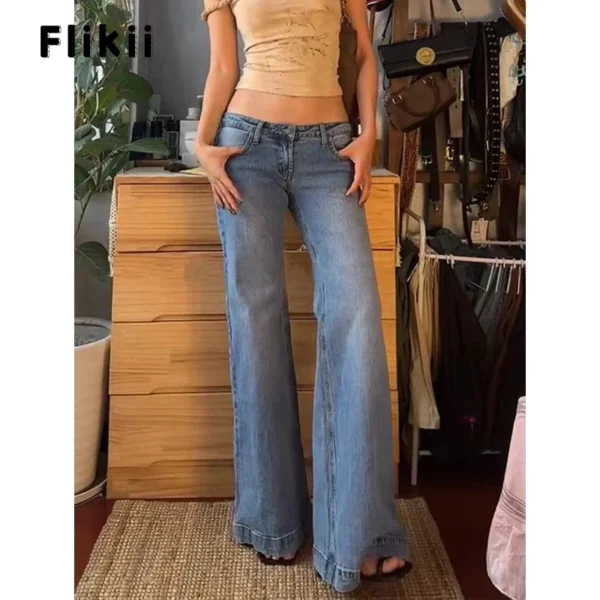 Women's Retro Washed Low Waisted Flared Jeans 2024 New Chic Casual Wide-leg Pants Female Sexy Denim Bell-bottoms Trousers Y2K