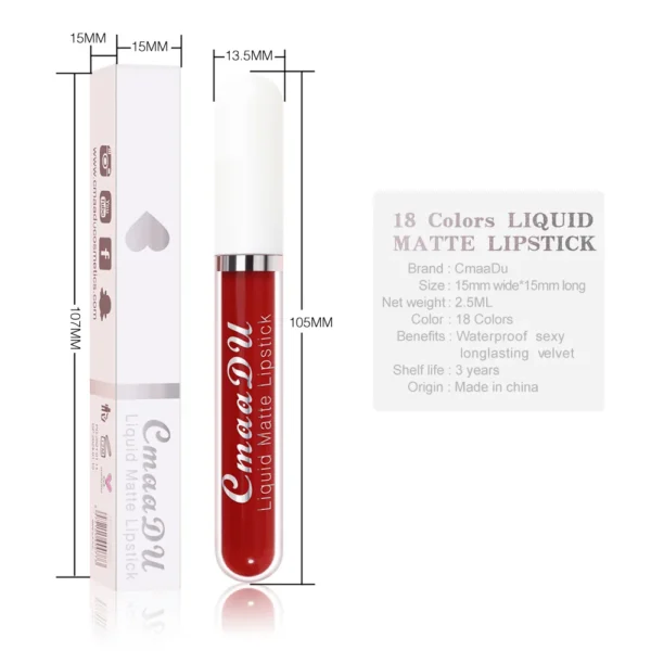 Sexy Long Lasting Velvet Matte Lip Gloss Liquid Lipstick Lip Makeup Women Beauty Red Nonstick Cup Waterproof Lip Gloss 18 Color - Image 4