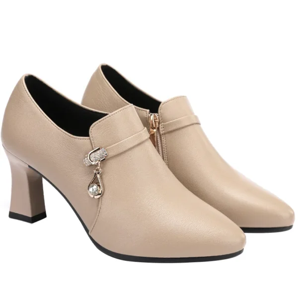 Spring Autumn Comfortable Fashion Deep Mouth Soft Leather Shoes Women's Platform Pumps Office Fall Med Block Heels Versatile - Image 6