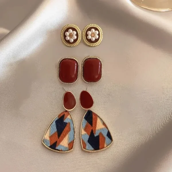 Silver Needle Wine Red Retro Hong Kong Style No Pierced Female Temperament High Sense Pearl Earrings High Sense Earrings Jewelry - Image 2