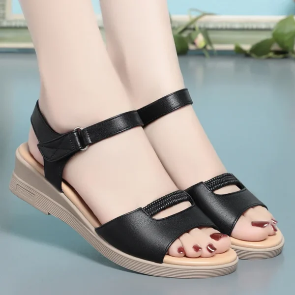 Summer Soft Leather Women Sandals Fashion Wedges Soft Bottom Comfortable Casual Mother Shoes Open toe Anti-slip Sandals - Image 5