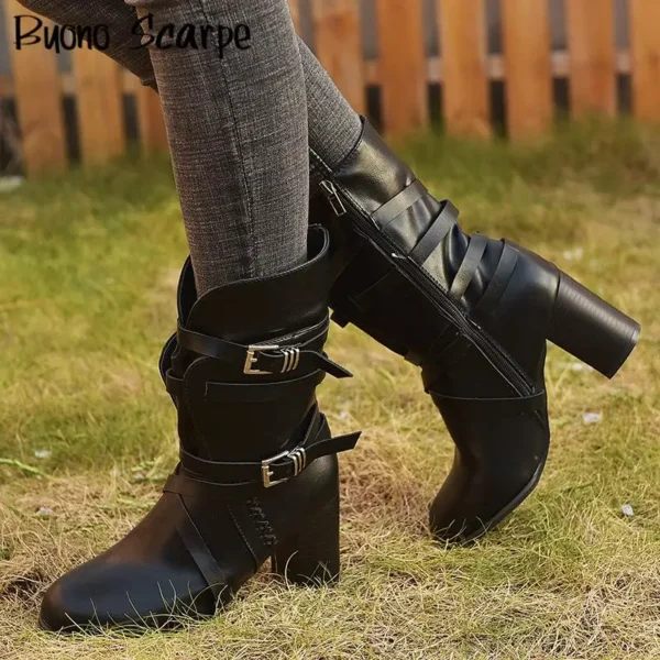 Large Size Thick Sole Women's Boots Double Belt Buckle Retro Leather Ankle Modern Boots Designer All Match Increasing Shoes Lady
