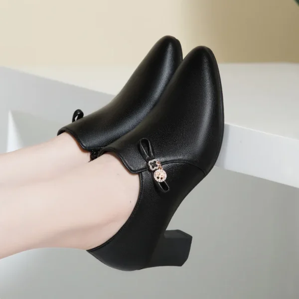 Spring Autumn Comfortable Fashion Deep Mouth Soft Leather Shoes Women's Platform Pumps Office Fall Med Block Heels Versatile - Image 3