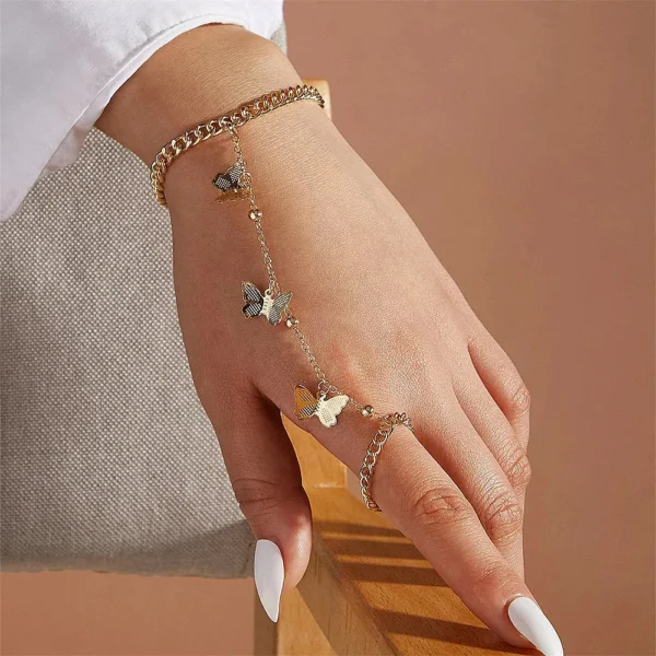 Boho Butterfly Slave Bracelet Ladies One-Piece Gold Color Chain Finger Ring Bracelet Women Girls Summer Beach Jewelry - Image 3