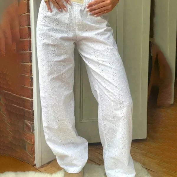 New Trendy Striped Print Long Pant Women Elastic Waist Drawstring Wide Leg Pants Fashion Casual Cotton Famale Straight Trousers - Image 4
