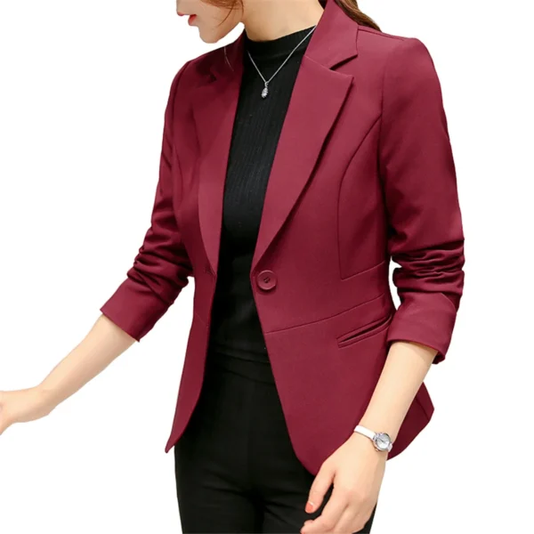 Women's Blazer 2022 Red Long Sleeve Blazers Pockets Jackets Coat Slim Office Lady Jacket Female Tops Suit Blazer Femme Jackets - Image 2