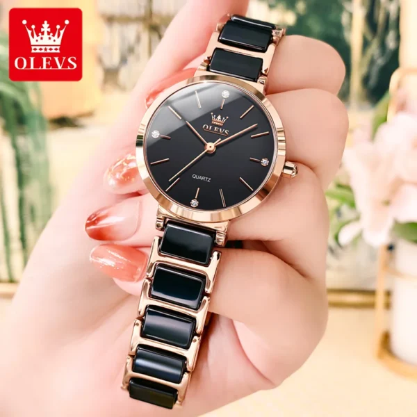 OLEVS Fashion Elegant Watch for Women Japanese Movement Ceramics Strap Luxury Ladies Bracelet Quartz Watches Gifts Reloj Mujer
