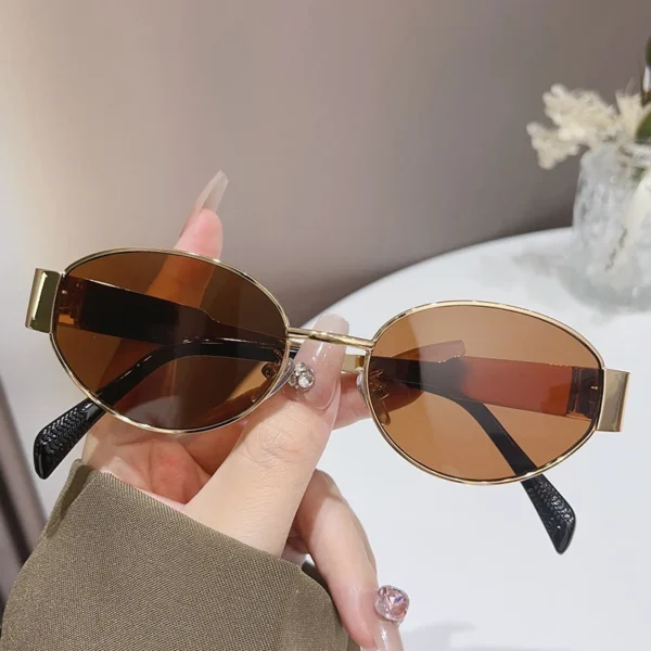 Trendy Oval Sunglasses for Women 2024 Luxury Brand Designer Metal Frame Sun Glasses Ladies Classic Vintage Round Shades Unisex - Image 4