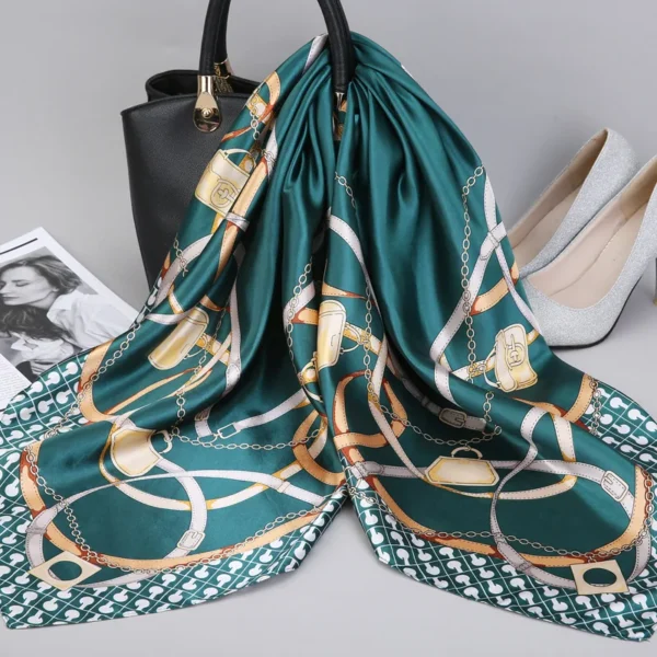 Fashion Kerchief Silk Satin Neck Scarf For Women Print Hijab Scarfs Female 90*90cm Square Shawls and Wraps Scarves For Lady 2022 - Image 2