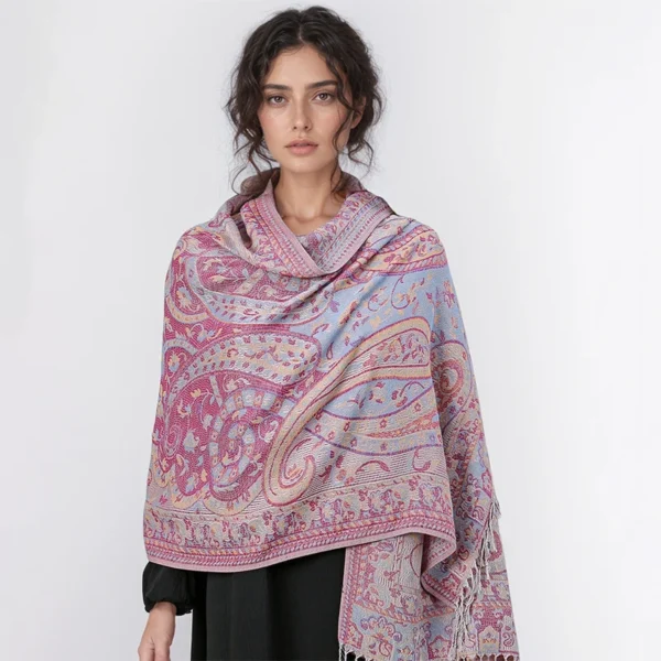 Paisley Designer Winter Warm Thick Ethnic Style Jacquard Scarf Women Travel Muslim Hijab Cashmere Tassel Shawl Wrap Pashmina - Image 3
