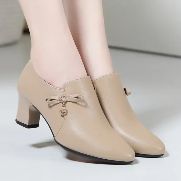 Spring Autumn Comfortable Fashion Deep Mouth Soft Leather Shoes Women's Platform Pumps Office Fall Med Block Heels Versatile - Image 4