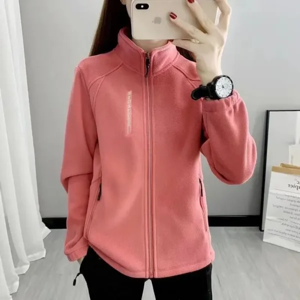 Women's Fleece Polar Coat Warm Thicken Plus Size Letter Printing Double-Sided Velvet Outerwear Coats Zipper Sports Sweatshirt - Image 4