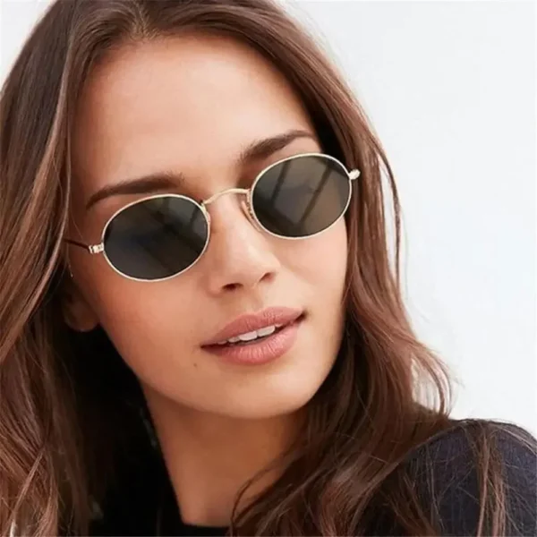 Women Steampunk Oval Sunglasses Gold Silver Small Frame Retro Sex Round Sunglasses 400UV Gradient Mirror Glasses Driver Goggles