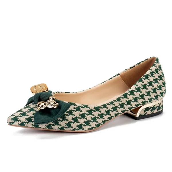 Shoes for Women 2024 New Slip on Women's Flats Autumn Pointed Toe Mixed Colors Houndstooth Butterfly-knot Shallow Mouth Shoes - Image 6