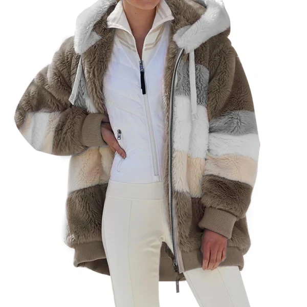Oversized Jacket for Women Coat 2024 Autumn Winter Warm Plush Pocket Hooded Streetwear Loose Lady Zipper Cashmere Outerwear Coat - Image 2