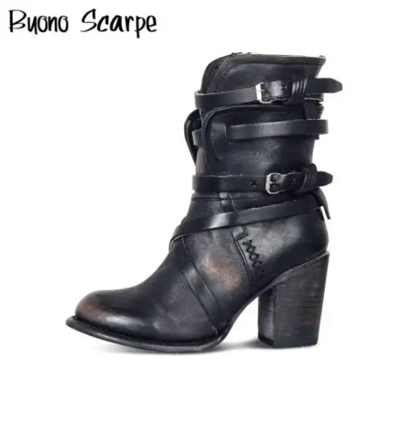 Large Size Thick Sole Women's Boots Double Belt Buckle Retro Leather Ankle Modern Boots Designer All Match Increasing Shoes Lady - Image 6