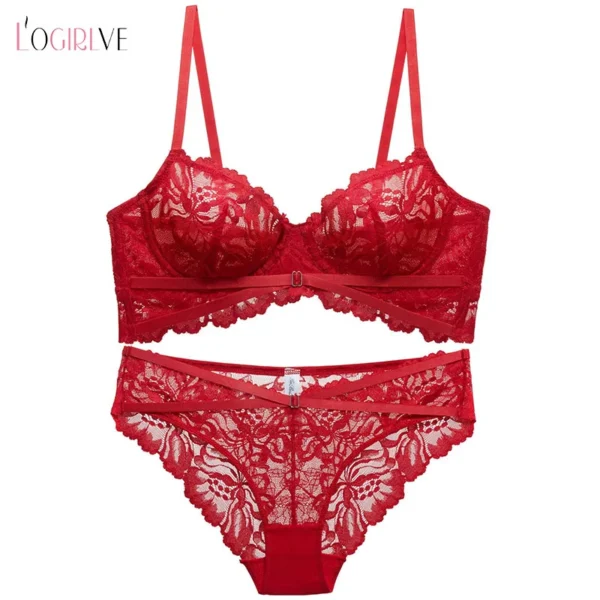 Logirlve Sexy Ultra-thin Cup Lingerie Set High Quality Bra Set Push Up Brassiere Lace Embroidery Women's Underwear Set - Image 6