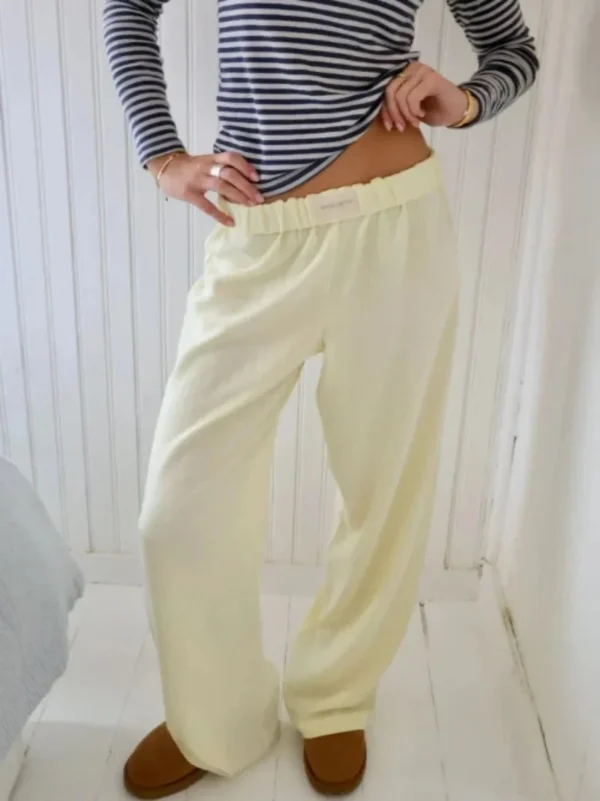 New Trendy Striped Print Long Pant Women Elastic Waist Drawstring Wide Leg Pants Fashion Casual Cotton Famale Straight Trousers - Image 3