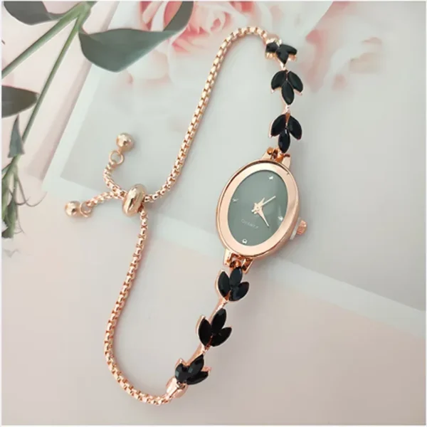 New Elegant Watch for Women Rhinestone Inlaid for Clover Lady Watches Oval Fashion Quartz Wristwatch Bracelet Clocks reloj mujer - Image 3